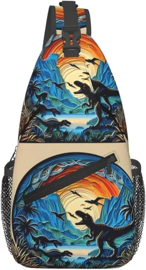 Multicolored Dinosaurs Chest Sling Bag Crossbody Shoulder Backpack Bag Gym Cycling Travel Hiking Daypack Cross Bag
