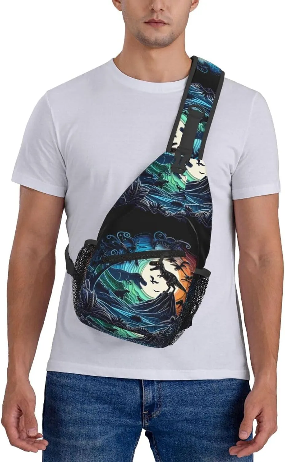 Multicolored Dinosaurs Chest Sling Bag Crossbody Shoulder Backpack Bag Gym Cycling Travel Hiking Daypack Cross Bag