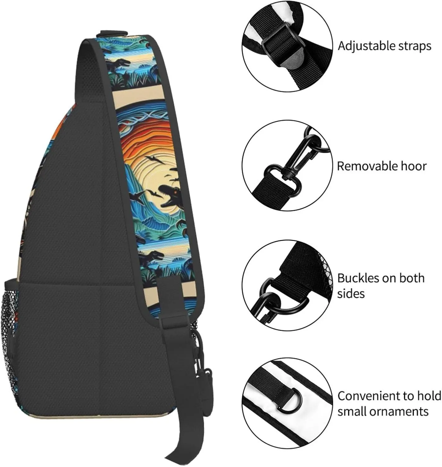 Multicolored Dinosaurs Chest Sling Bag Crossbody Shoulder Backpack Bag Gym Cycling Travel Hiking Daypack Cross Bag