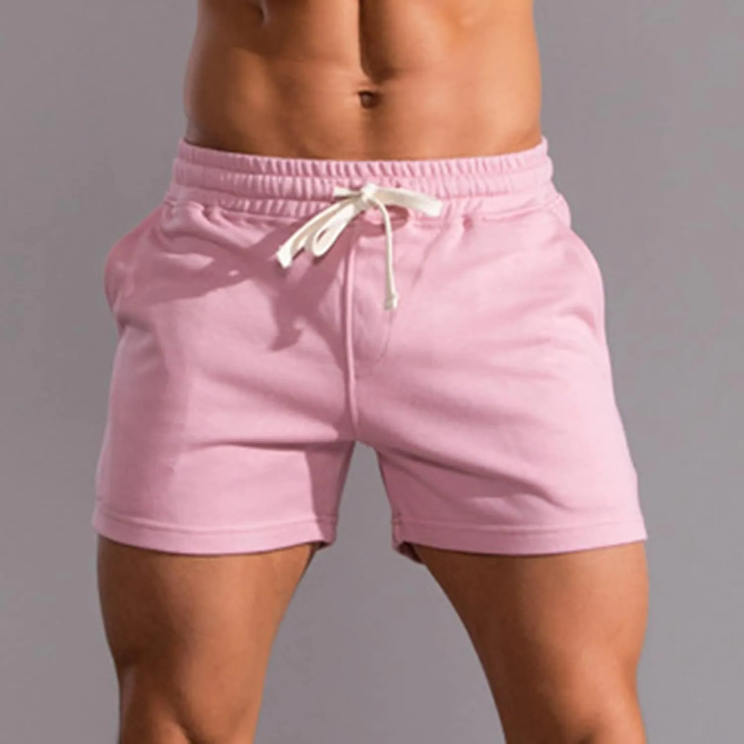 Muscularfit Mens Workout Shorts Summer Causal Elastic Waist Drawstring Cotton Shorts Loose Fit Athletic Gym Jogging Shorts