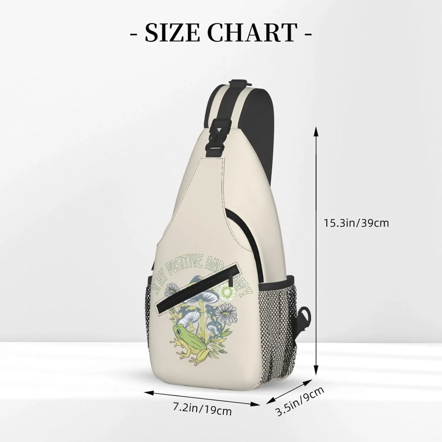 Mushrooms Frog Positive Slogan Stay Positive And Happy Chest Sling Bag Crossbody Shoulder Backpack Bag Gym Cycling Daypack Travel Hiking Cross Bag