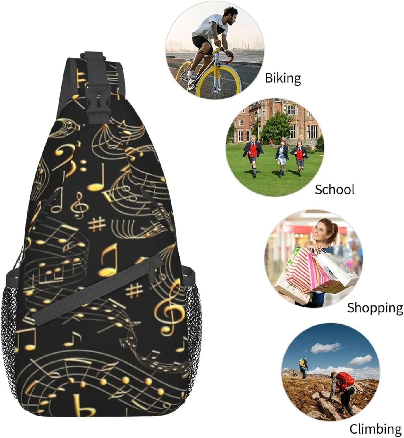 Music Note Piano Keys Sling Bag, Fashion Crossbody Backpack Shoulder Bag Chest Bag for Men Women Hiking Travel