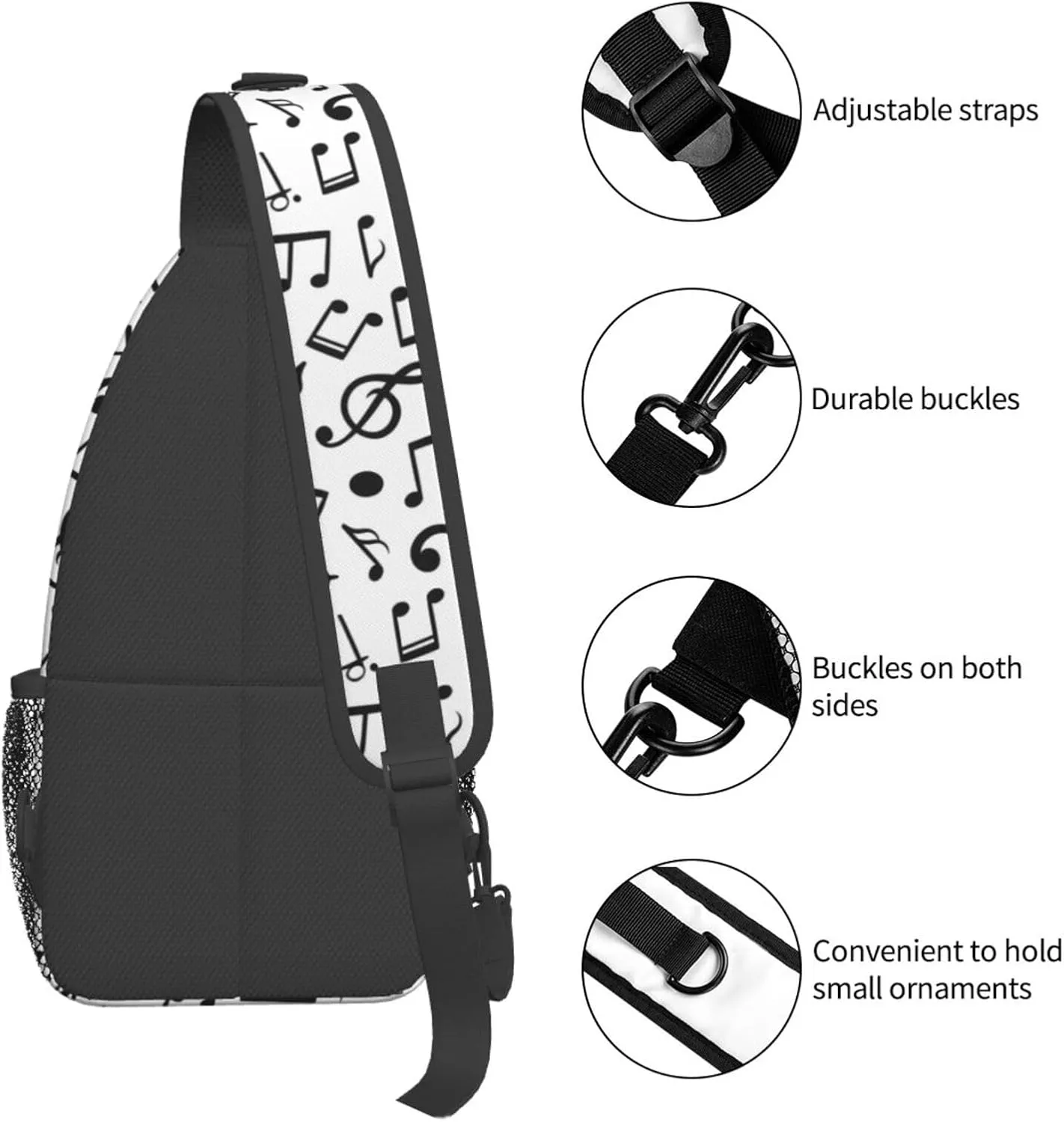 Music Note Piano Keys Sling Bag, Fashion Crossbody Backpack Shoulder Bag Chest Bag for Men Women Hiking Travel