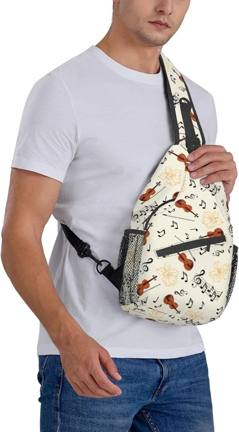 Music Note Piano Keys Sling Bag, Fashion Crossbody Backpack Shoulder Bag Chest Bag for Men Women Hiking Travel