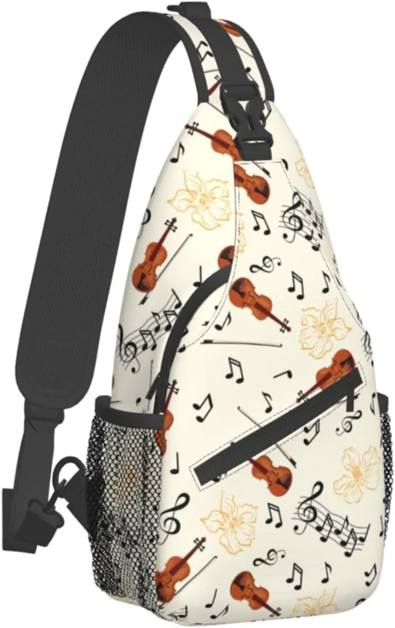 Music Note Piano Keys Sling Bag, Fashion Crossbody Backpack Shoulder Bag Chest Bag for Men Women Hiking Travel