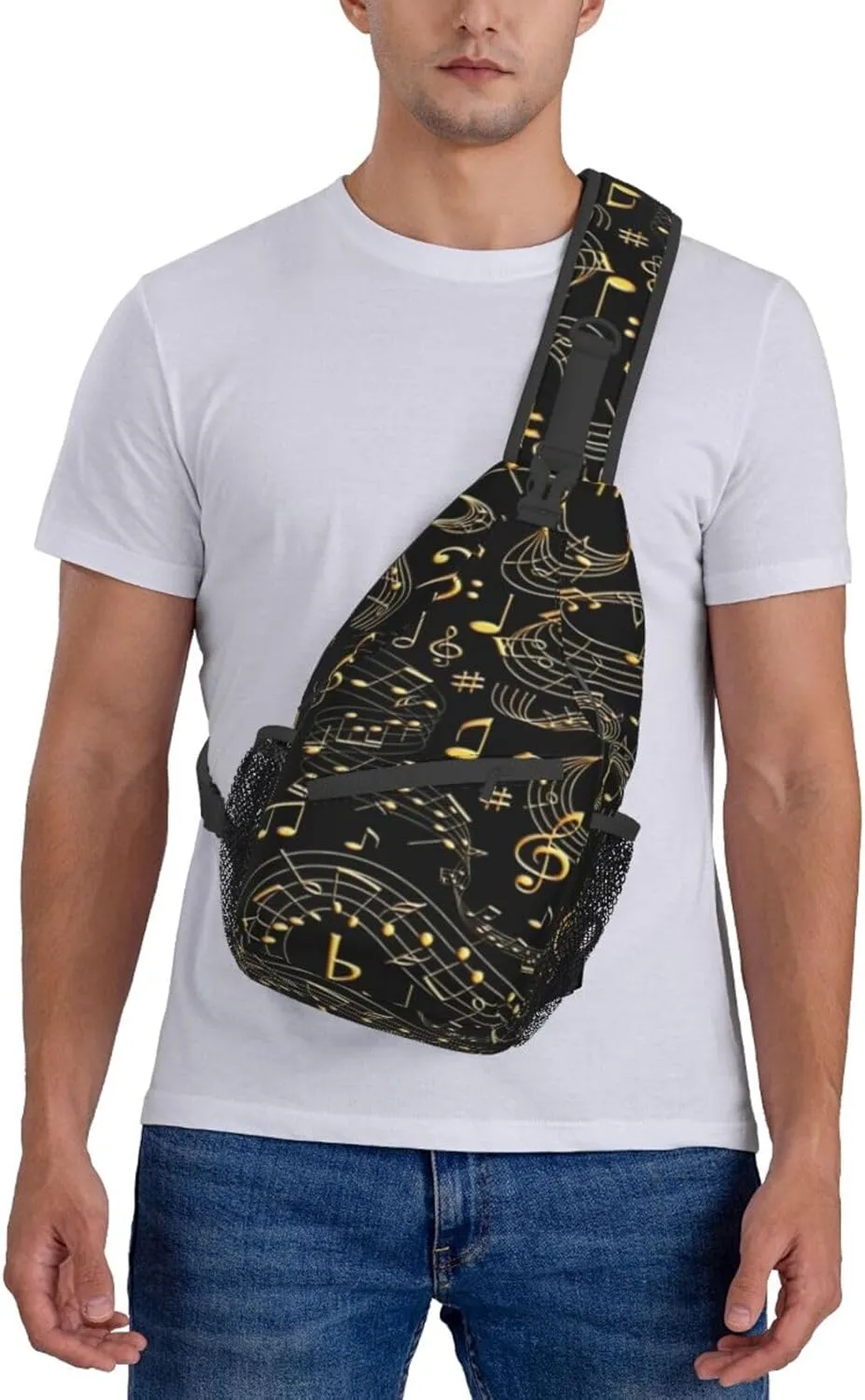 Music Note Piano Keys Sling Bag, Fashion Crossbody Backpack Shoulder Bag Chest Bag for Men Women Hiking Travel