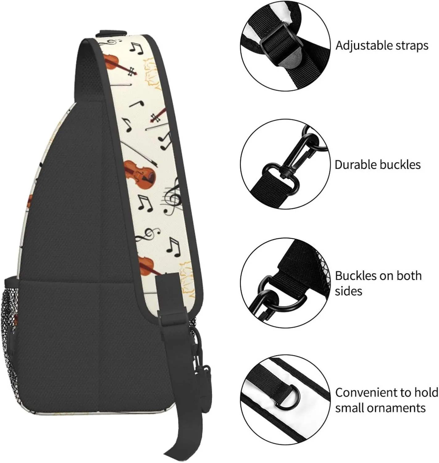 Music Note Piano Keys Sling Bag, Fashion Crossbody Backpack Shoulder Bag Chest Bag for Men Women Hiking Travel