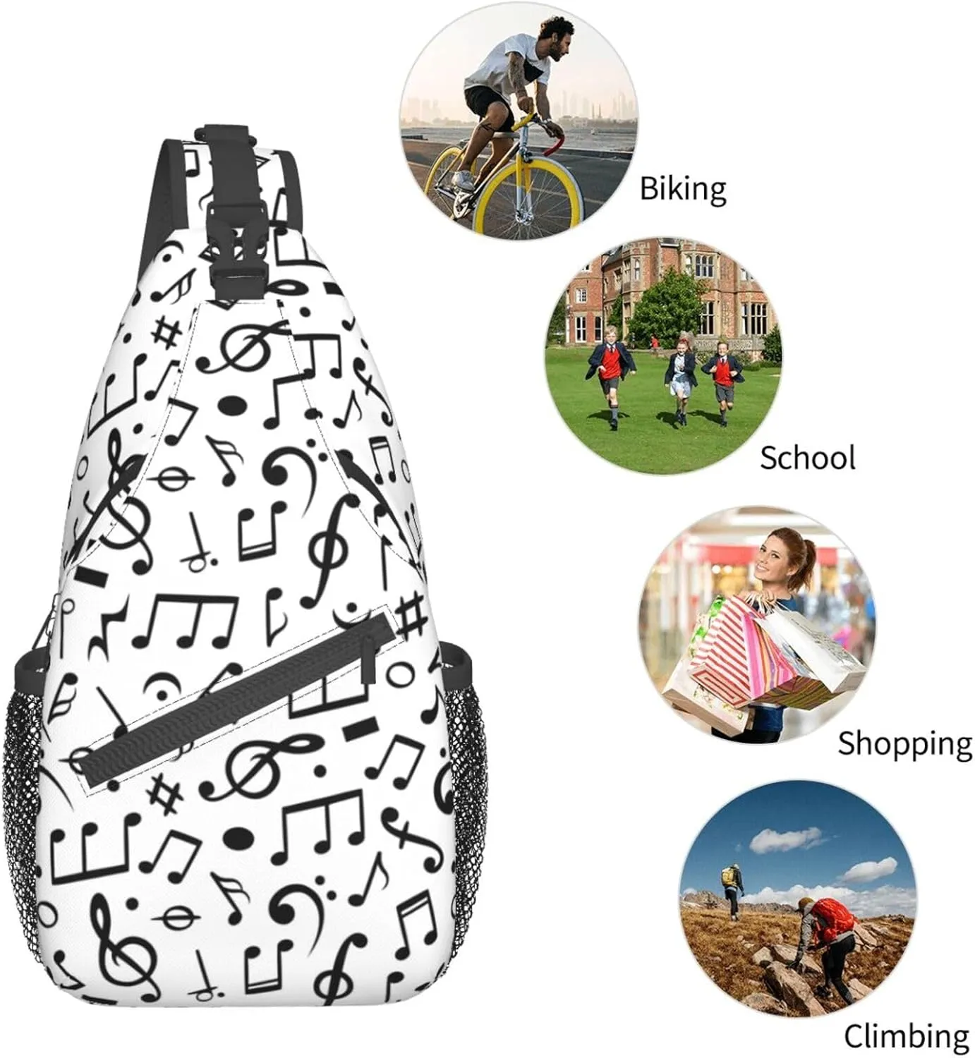 Music Note Piano Keys Sling Bag, Fashion Crossbody Backpack Shoulder Bag Chest Bag for Men Women Hiking Travel
