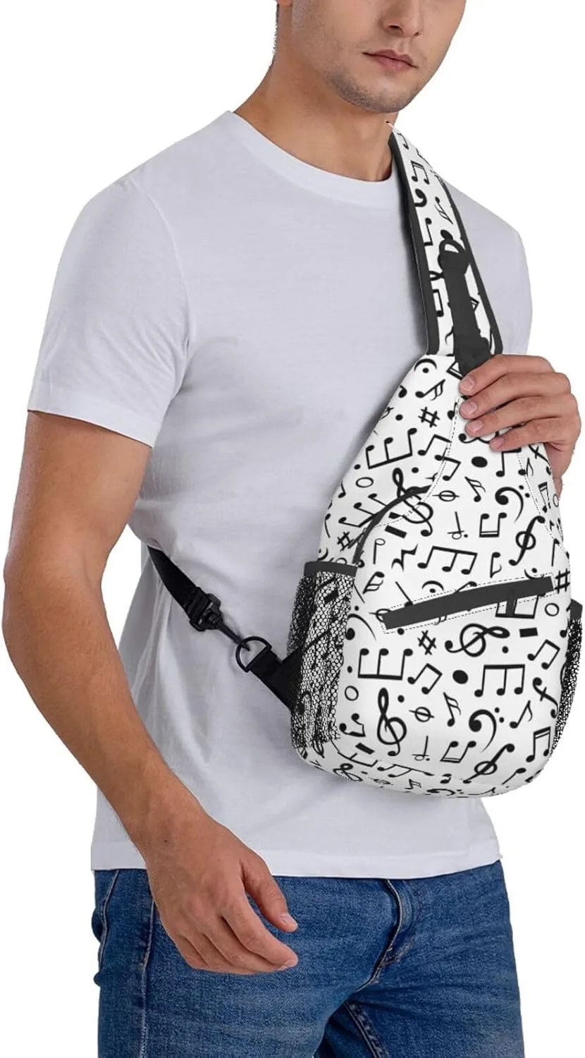Music Note Piano Keys Sling Bag, Fashion Crossbody Backpack Shoulder Bag Chest Bag for Men Women Hiking Travel