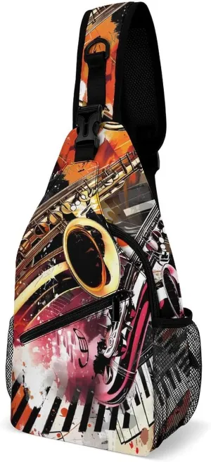 Musical Instruments Jam Session Crossbody Sling Bag Novelty Chest Bags Shoulder Backpack For Travel Hiking