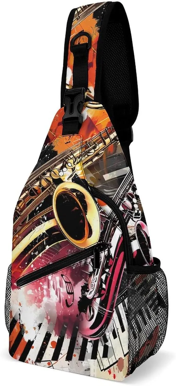 Musical Instruments Jam Session Crossbody Sling Bag Novelty Chest Bags Shoulder Backpack For Travel Hiking