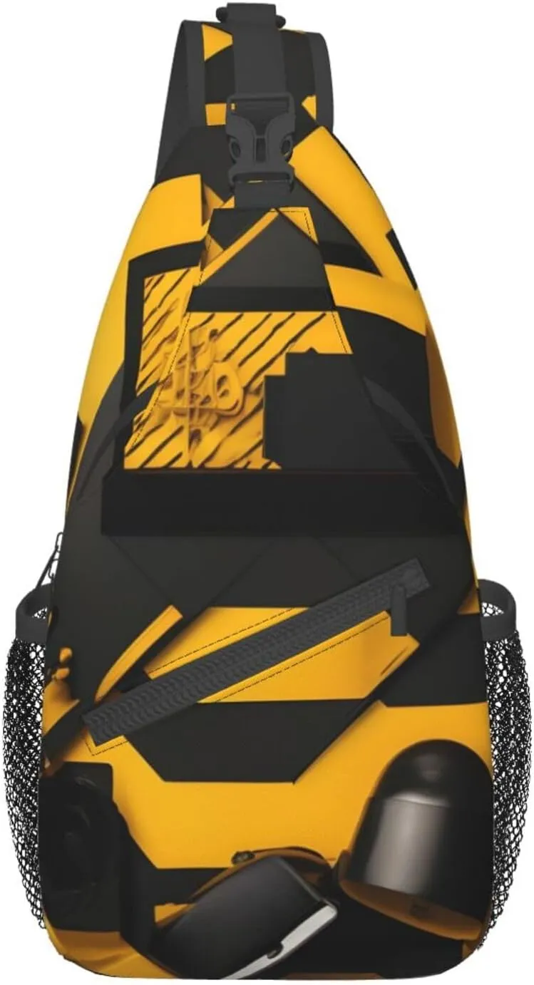 Mustard Yellow And Black High Storage Capacity Chest Bag Diagonally Sling Backpack Crossbody Shoulder Bag For Men Women