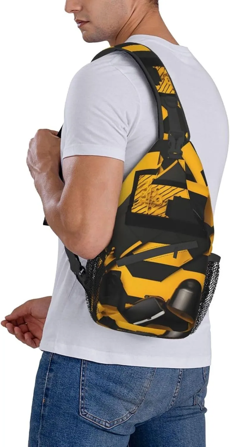 Mustard Yellow And Black High Storage Capacity Chest Bag Diagonally Sling Backpack Crossbody Shoulder Bag For Men Women