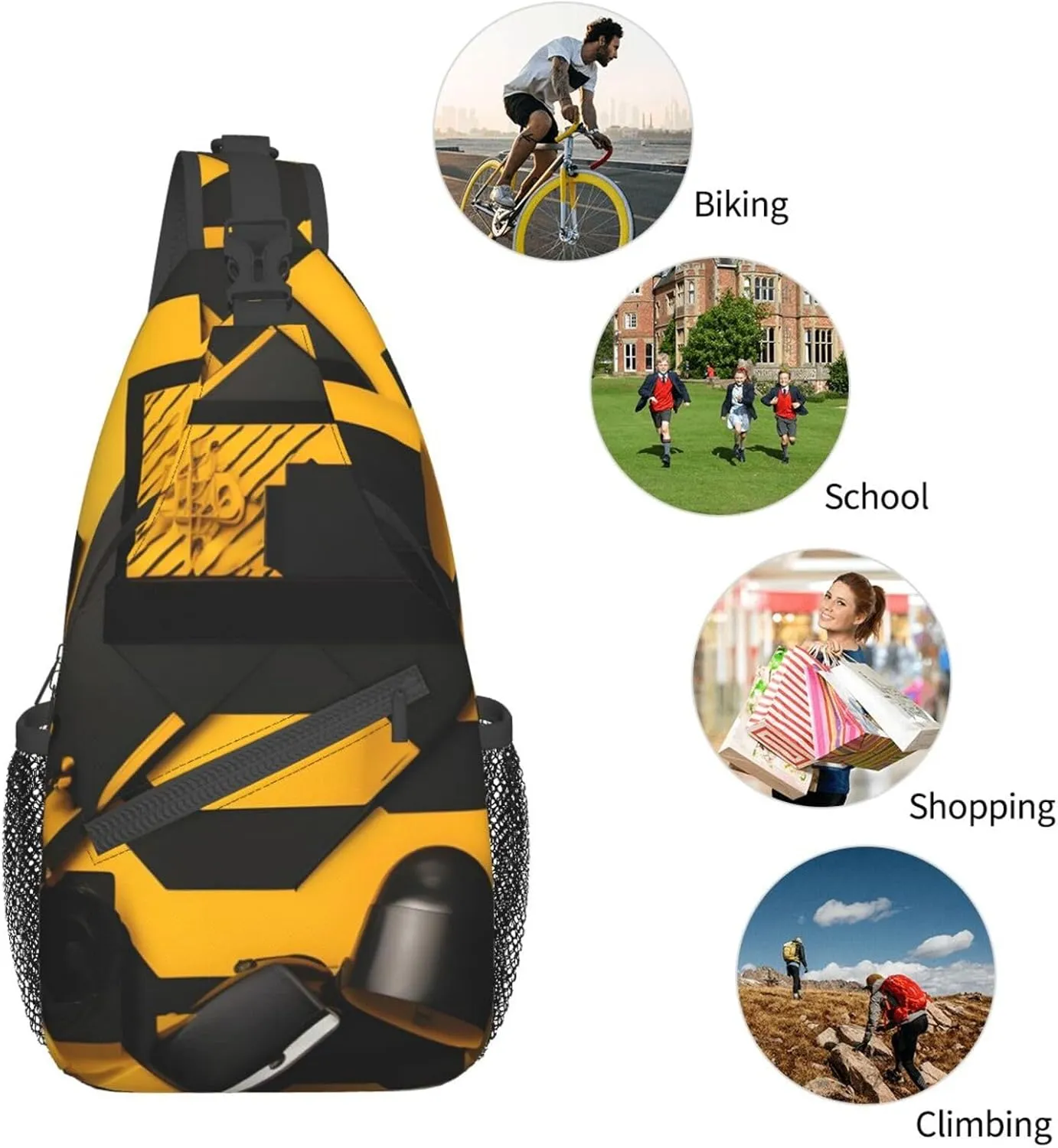 Mustard Yellow And Black High Storage Capacity Chest Bag Diagonally Sling Backpack Crossbody Shoulder Bag For Men Women