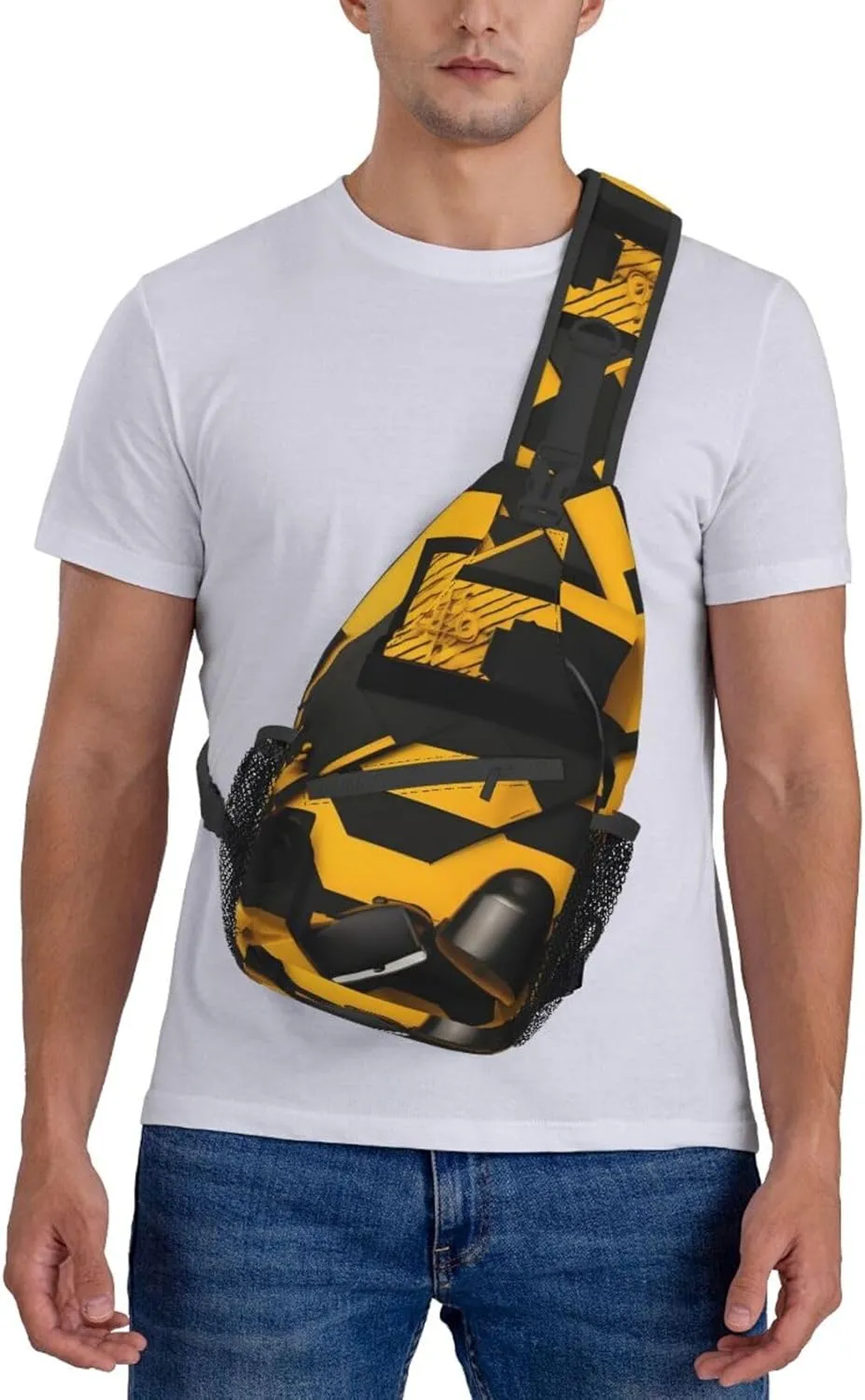 Mustard Yellow And Black High Storage Capacity Chest Bag Diagonally Sling Backpack Crossbody Shoulder Bag For Men Women