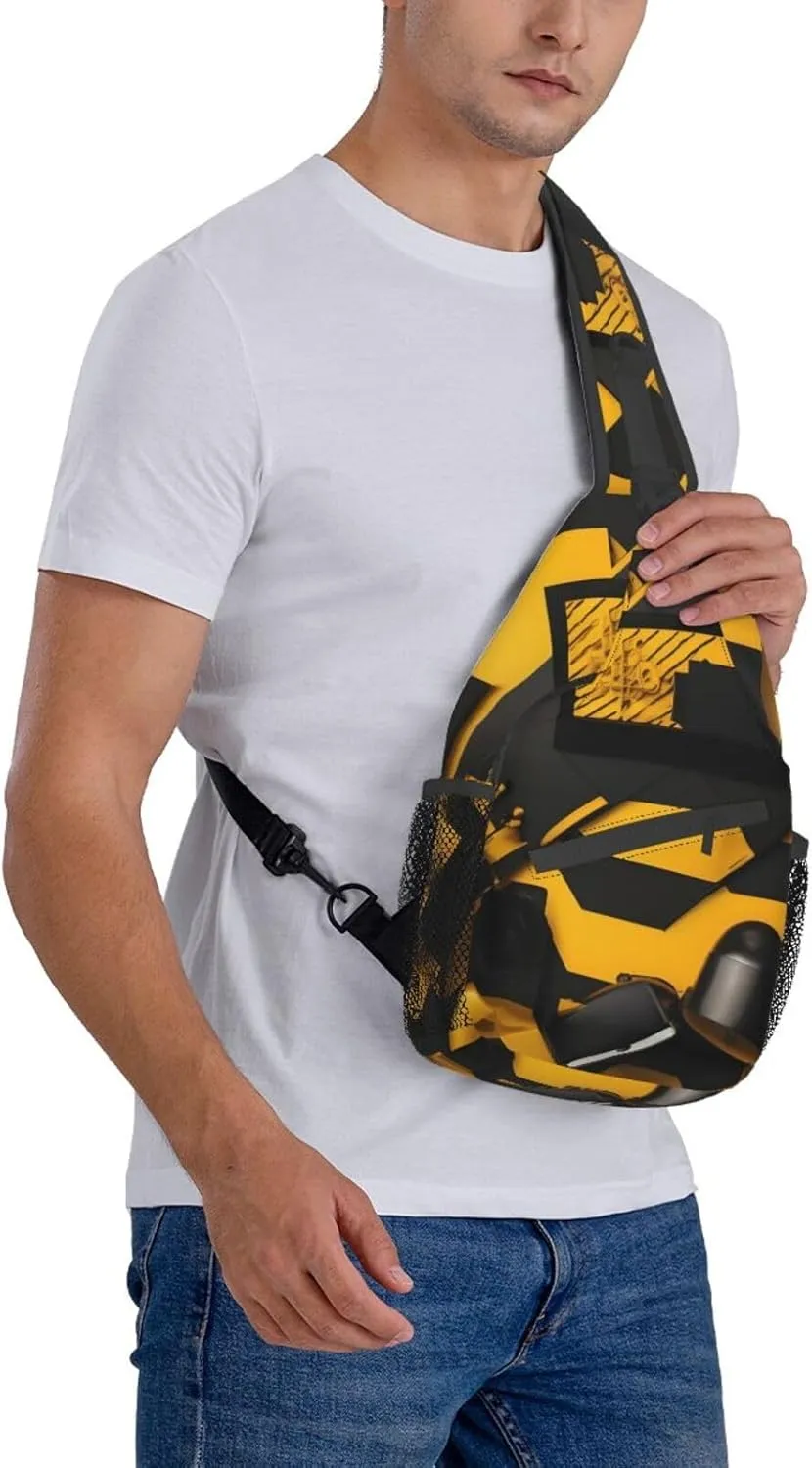 Mustard Yellow And Black High Storage Capacity Chest Bag Diagonally Sling Backpack Crossbody Shoulder Bag For Men Women