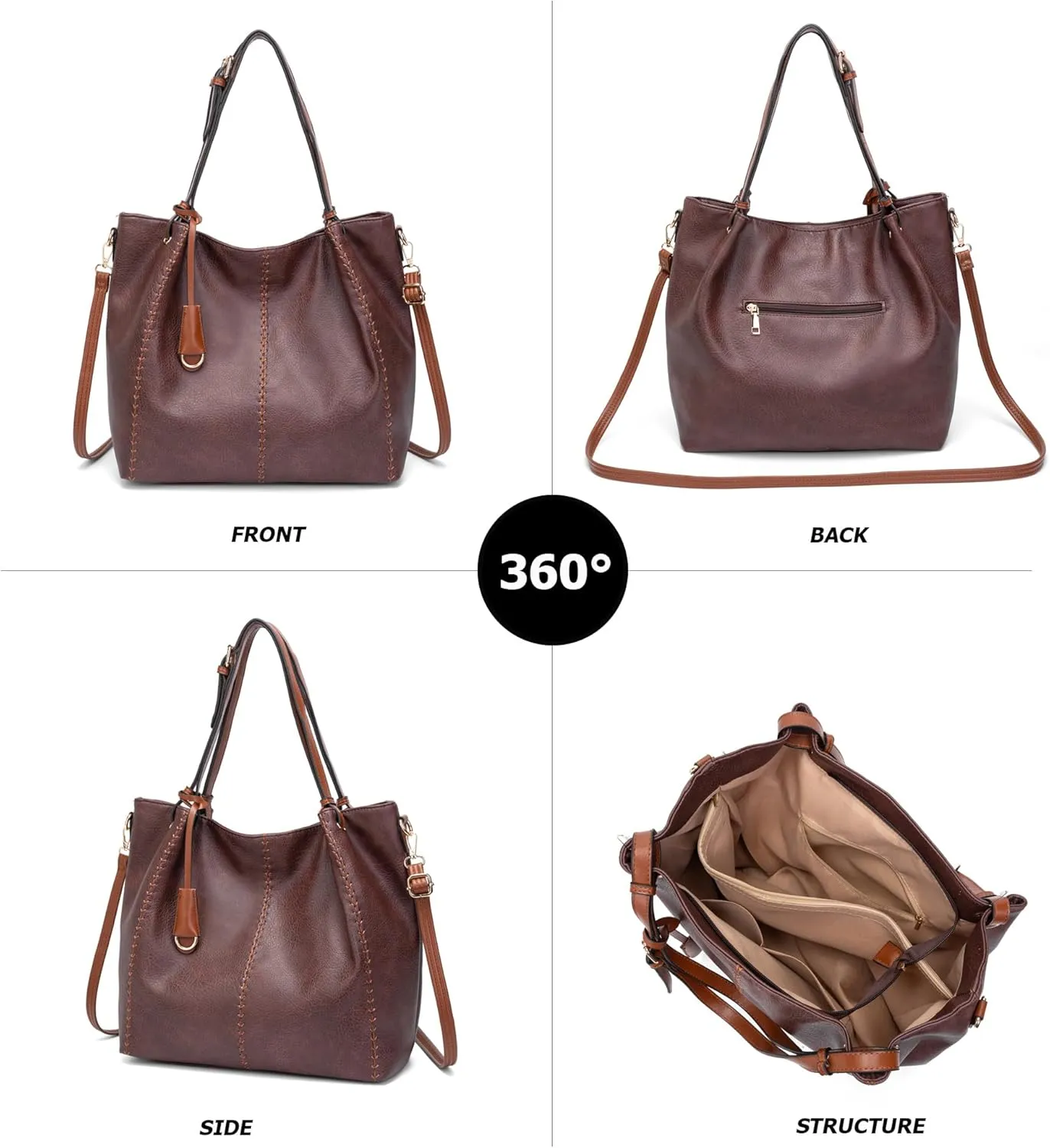 myfriday Casual Leather Tote Hobo Bag for Women, Soft Shoulder Bag Crossbody Satchel Purse and Handbag