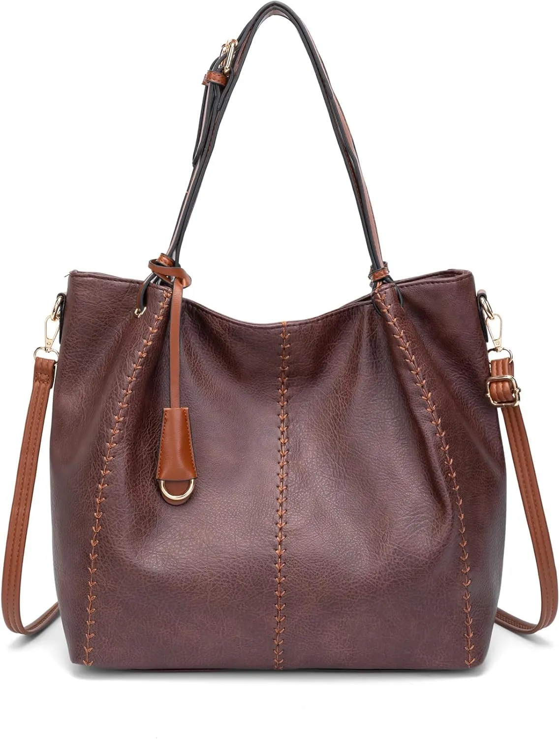 myfriday Casual Leather Tote Hobo Bag for Women, Soft Shoulder Bag Crossbody Satchel Purse and Handbag