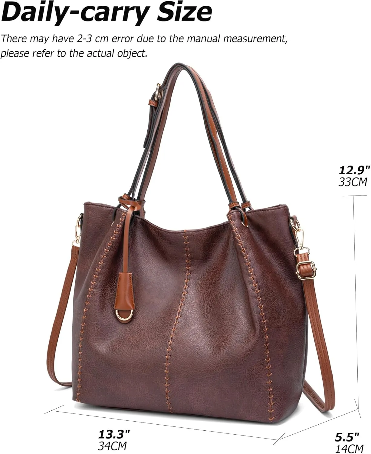 myfriday Casual Leather Tote Hobo Bag for Women, Soft Shoulder Bag Crossbody Satchel Purse and Handbag
