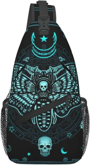 Mystical Butterfly Skull Moth Sling Backpack Casual Crossbody Shoulder Bag Travel Hiking Daypack Unisex Chest Bags For Women Men Outdoor Sport