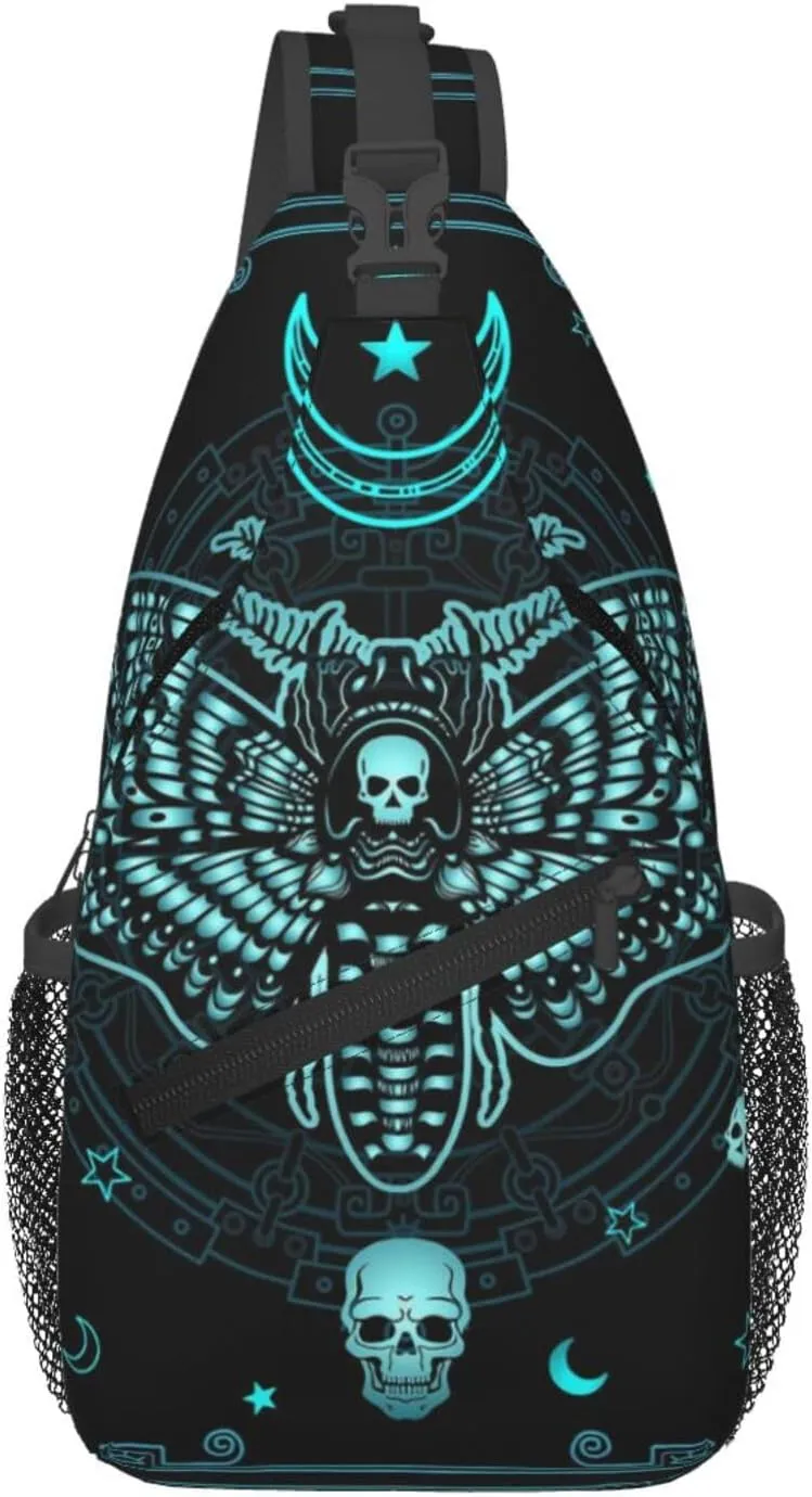 Mystical Butterfly Skull Moth Sling Backpack Casual Crossbody Shoulder Bag Travel Hiking Daypack Unisex Chest Bags For Women Men Outdoor Sport