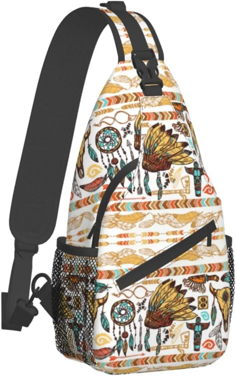 Native American Crossbody Sling Backpack Travel Hiking Daypack For Men Women Shoulder Bag For Climbing Cycling