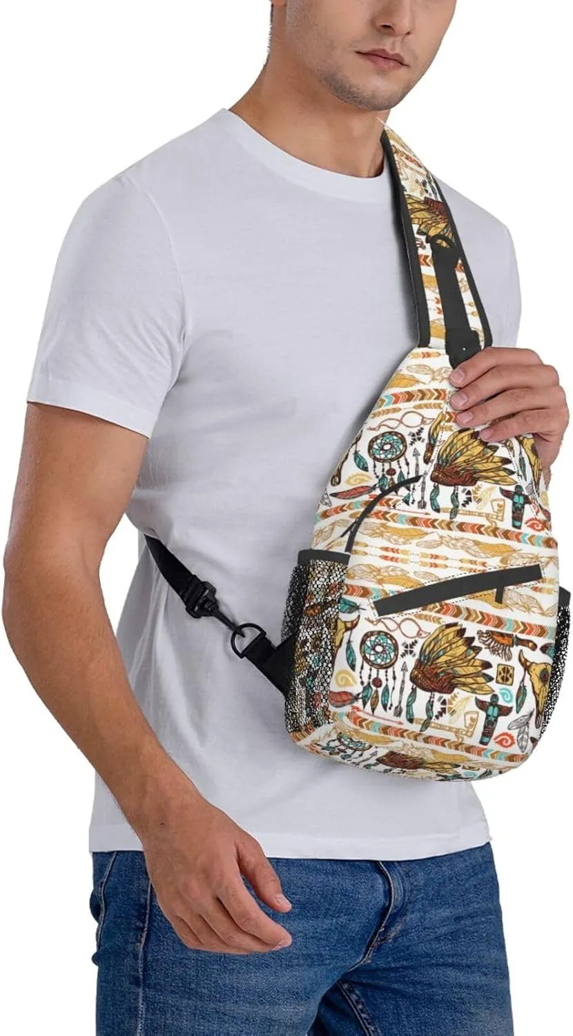 Native American Crossbody Sling Backpack Travel Hiking Daypack For Men Women Shoulder Bag For Climbing Cycling