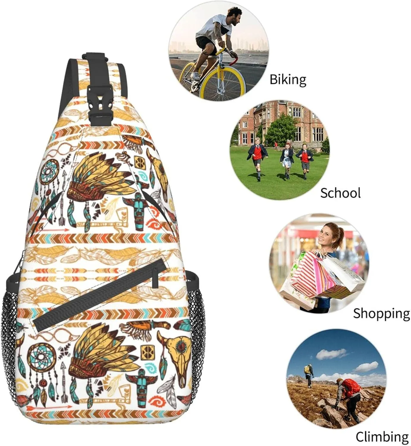 Native American Crossbody Sling Backpack Travel Hiking Daypack For Men Women Shoulder Bag For Climbing Cycling