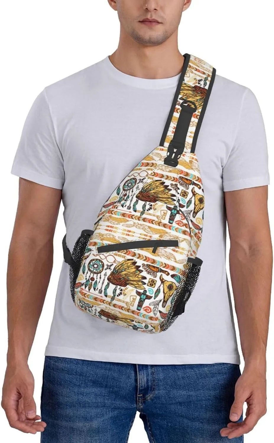 Native American Crossbody Sling Backpack Travel Hiking Daypack For Men Women Shoulder Bag For Climbing Cycling