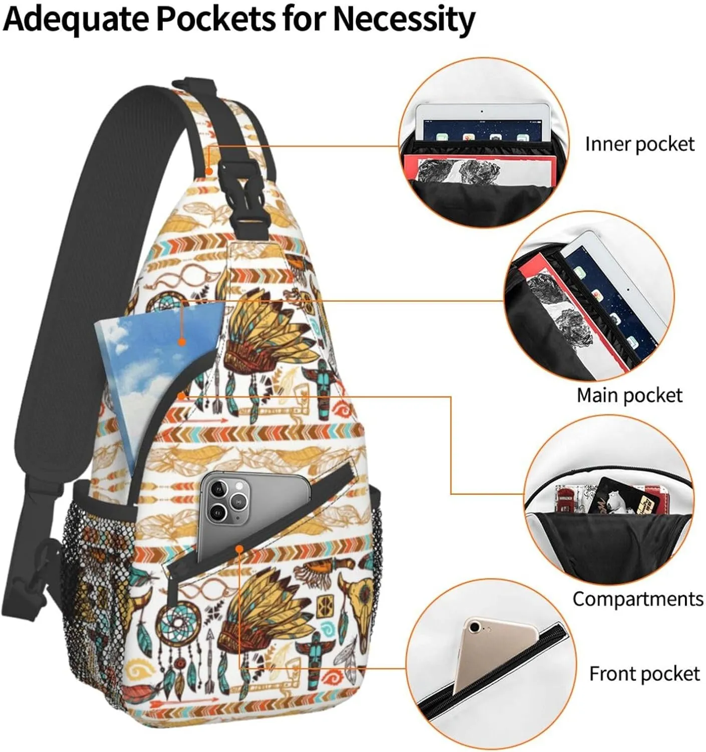 Native American Crossbody Sling Backpack Travel Hiking Daypack For Men Women Shoulder Bag For Climbing Cycling
