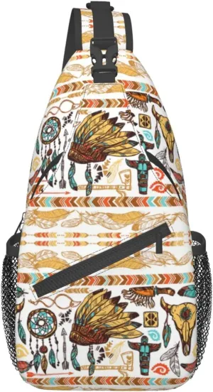 Native American Crossbody Sling Backpack Travel Hiking Daypack For Men Women Shoulder Bag For Climbing Cycling