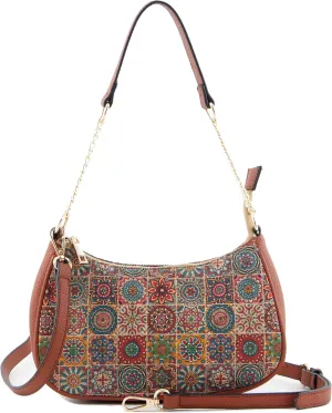 Natural Cork Zipper Saddle Bag for Women Vegetarian Shoulder Bags Vintage Crescent Purse Crossbody Hobo Handbag