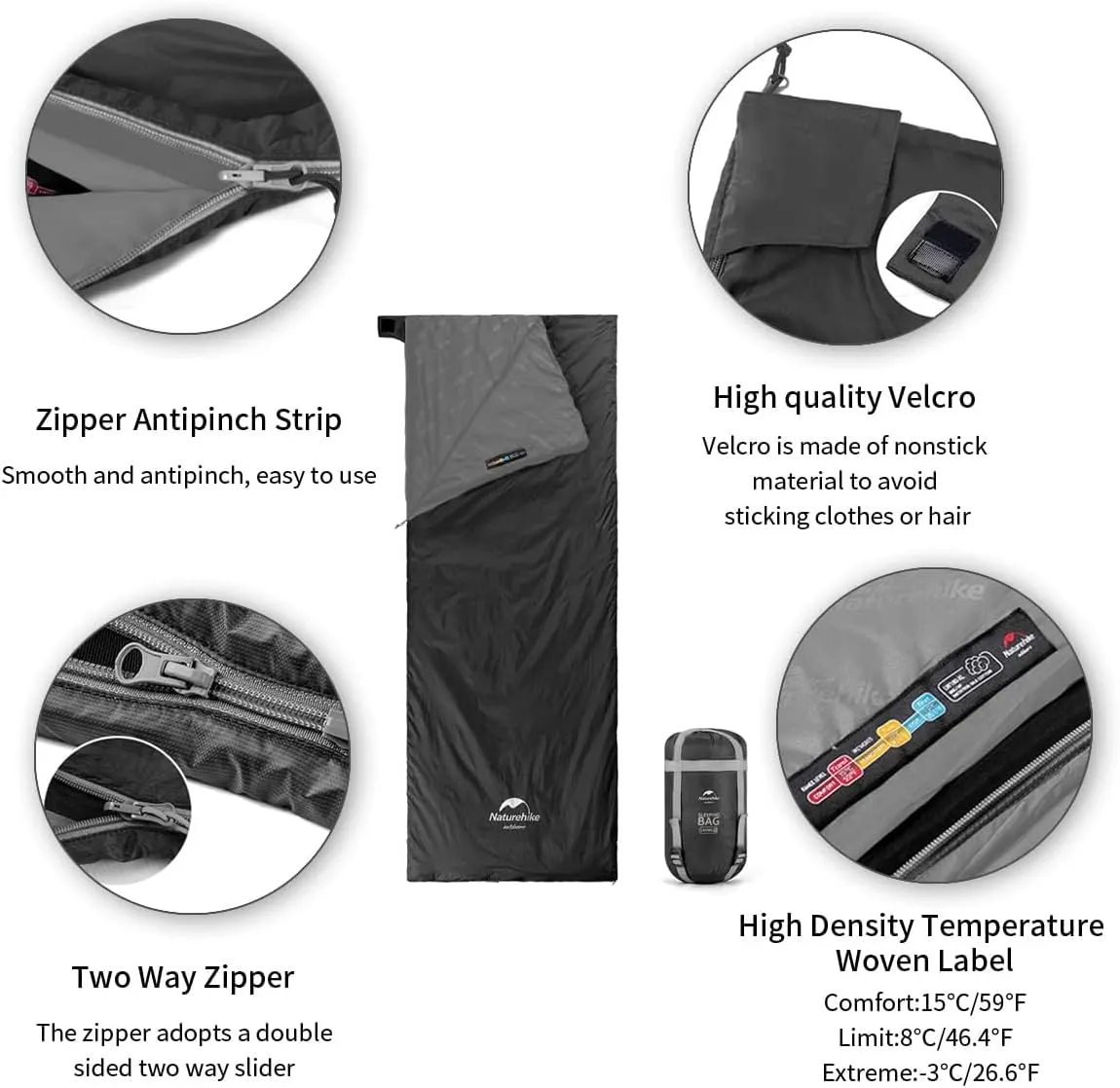 Naturehike Ultralight Sleeping Bag - Envelope Lightweight Portable, Waterproof, Comfort with Compression Sack - Great for 3 Season Traveling, Camping, Hiking