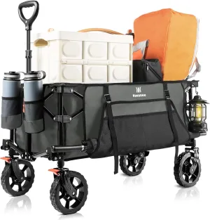 Navatiee 130L Collapsible Foldable Wagon with Wheels, Large Capacity Foldding Wagon Cart with Side Pocket and Brakes, Grocery Shopping Wagon for Garden Outdoor Use, Gray