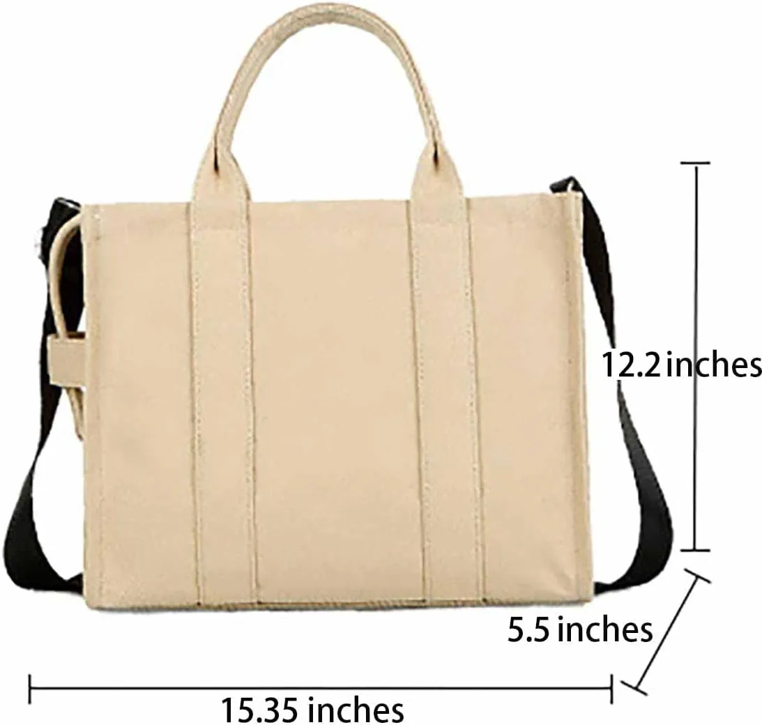NCDUANSAN Large Canvas Tote Bag Simple one-Shoulder Shopping Bag Lady Letter Printing Commuter Fashion Messenger Handbag