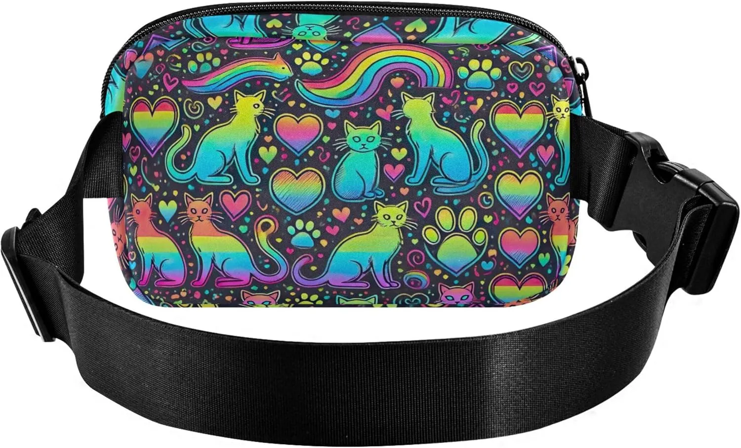 Neon Cat Rainbow Womens Fanny Pack Flower Belt Bags Hip Pack Waterproof Crossbody Waist Pack