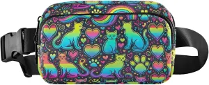 Neon Cat Rainbow Womens Fanny Pack Flower Belt Bags Hip Pack Waterproof Crossbody Waist Pack
