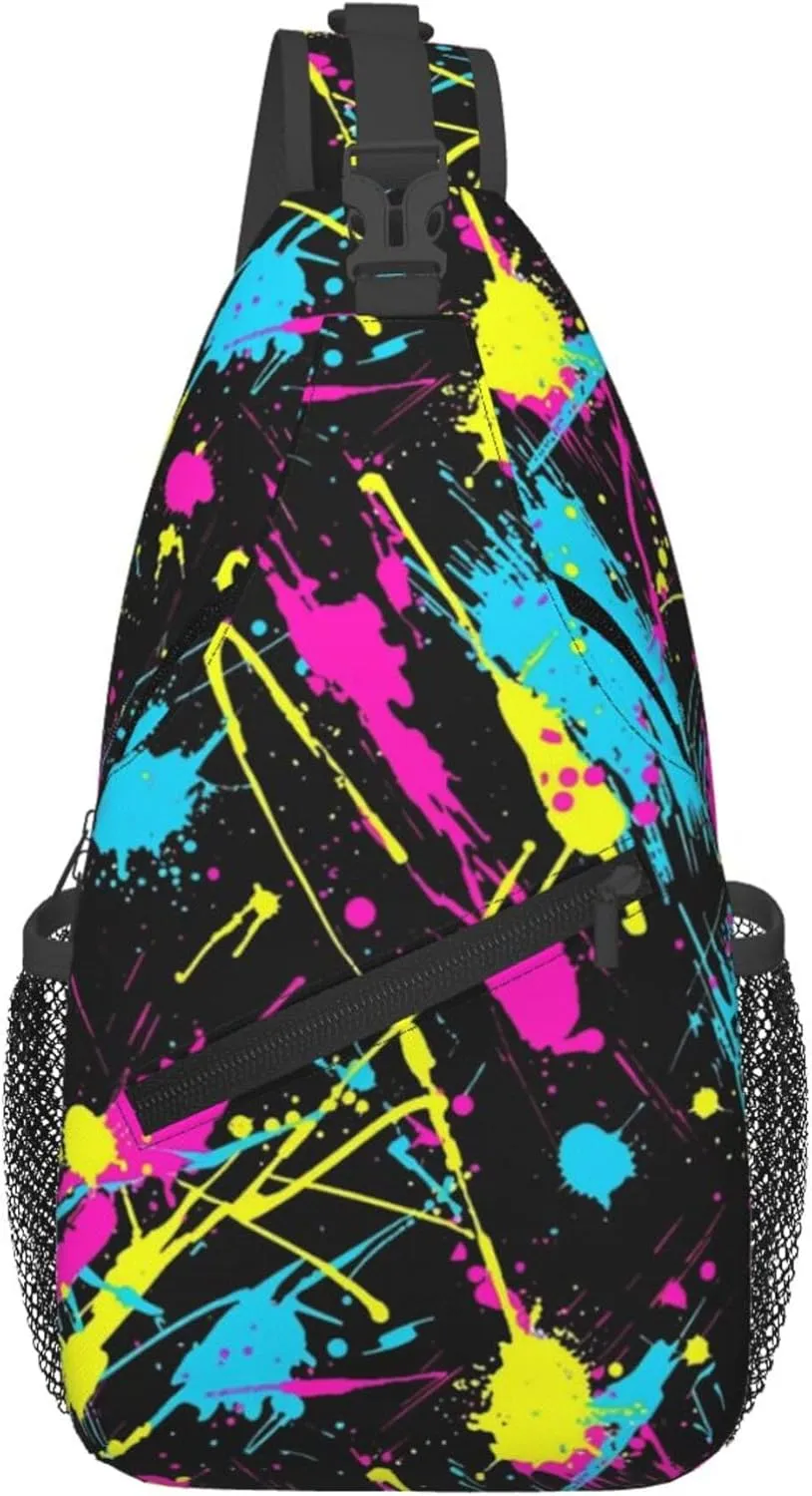 Neon Splatter ink Crossbody bags for women Men Sling Bag Travel Chest Backpack Leisure Sports Outdoor Running Hiking