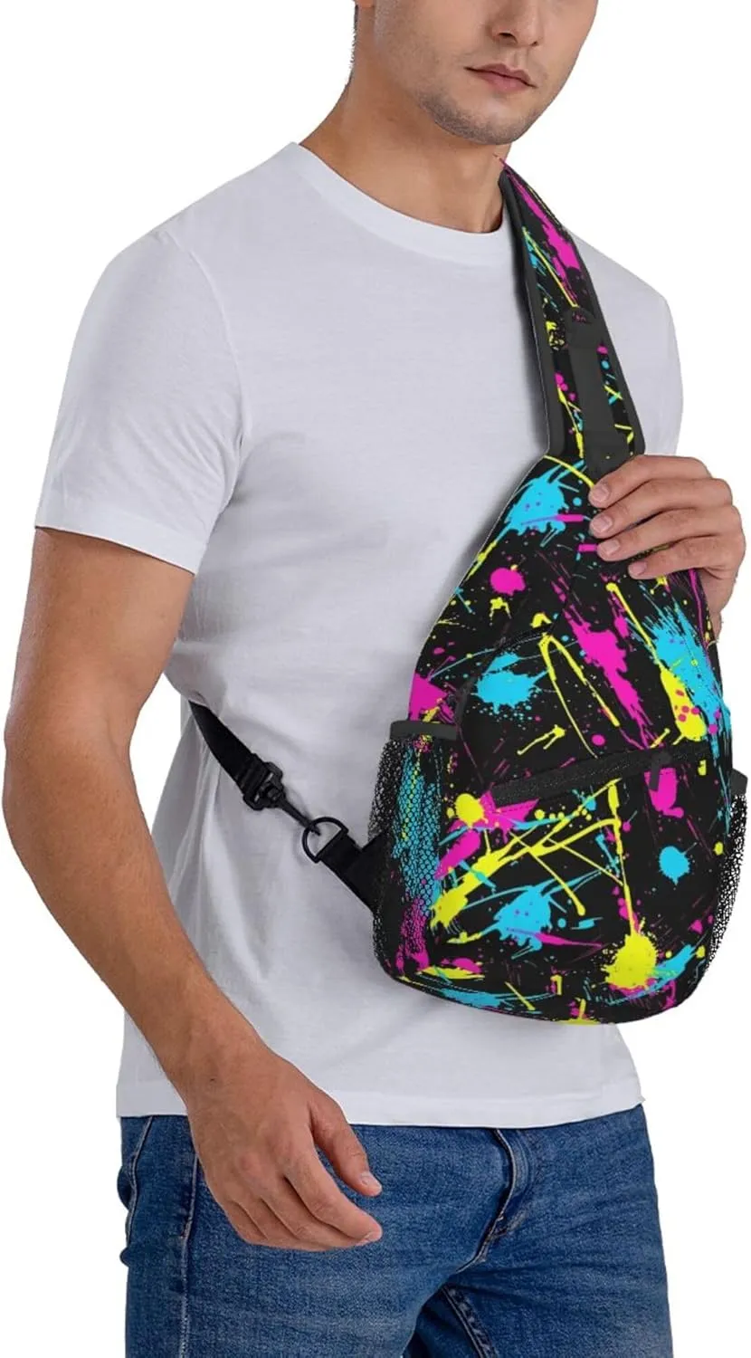 Neon Splatter ink Crossbody bags for women Men Sling Bag Travel Chest Backpack Leisure Sports Outdoor Running Hiking
