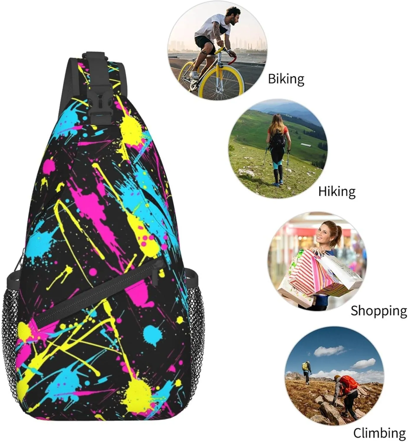 Neon Splatter ink Crossbody bags for women Men Sling Bag Travel Chest Backpack Leisure Sports Outdoor Running Hiking
