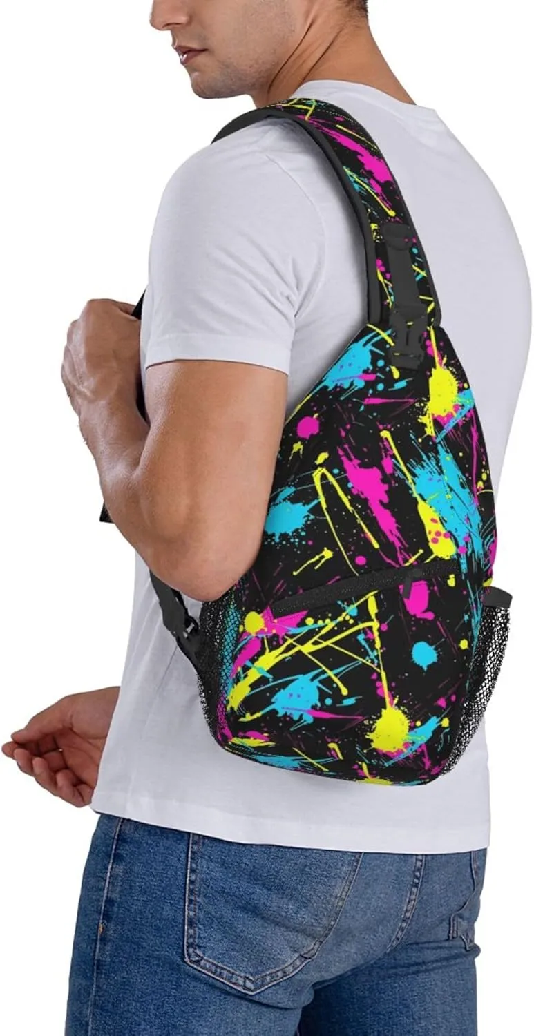 Neon Splatter ink Crossbody bags for women Men Sling Bag Travel Chest Backpack Leisure Sports Outdoor Running Hiking