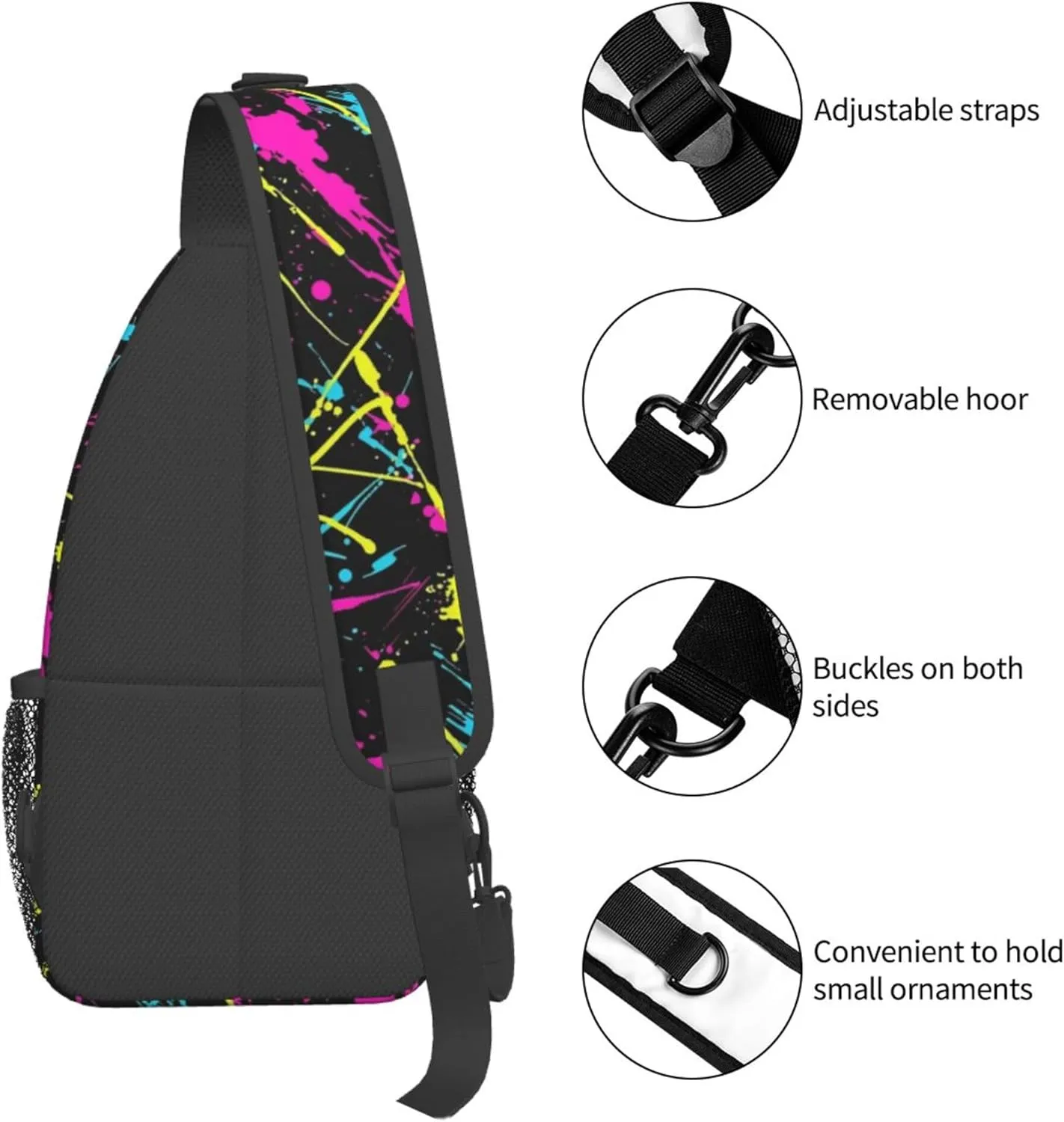 Neon Splatter ink Crossbody bags for women Men Sling Bag Travel Chest Backpack Leisure Sports Outdoor Running Hiking