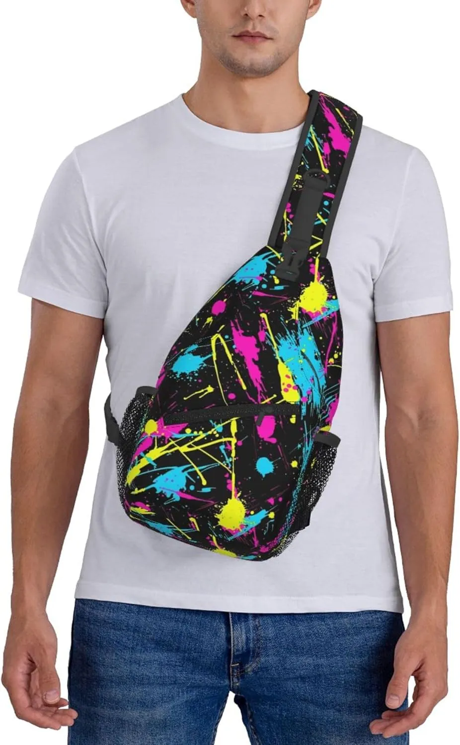 Neon Splatter ink Crossbody bags for women Men Sling Bag Travel Chest Backpack Leisure Sports Outdoor Running Hiking