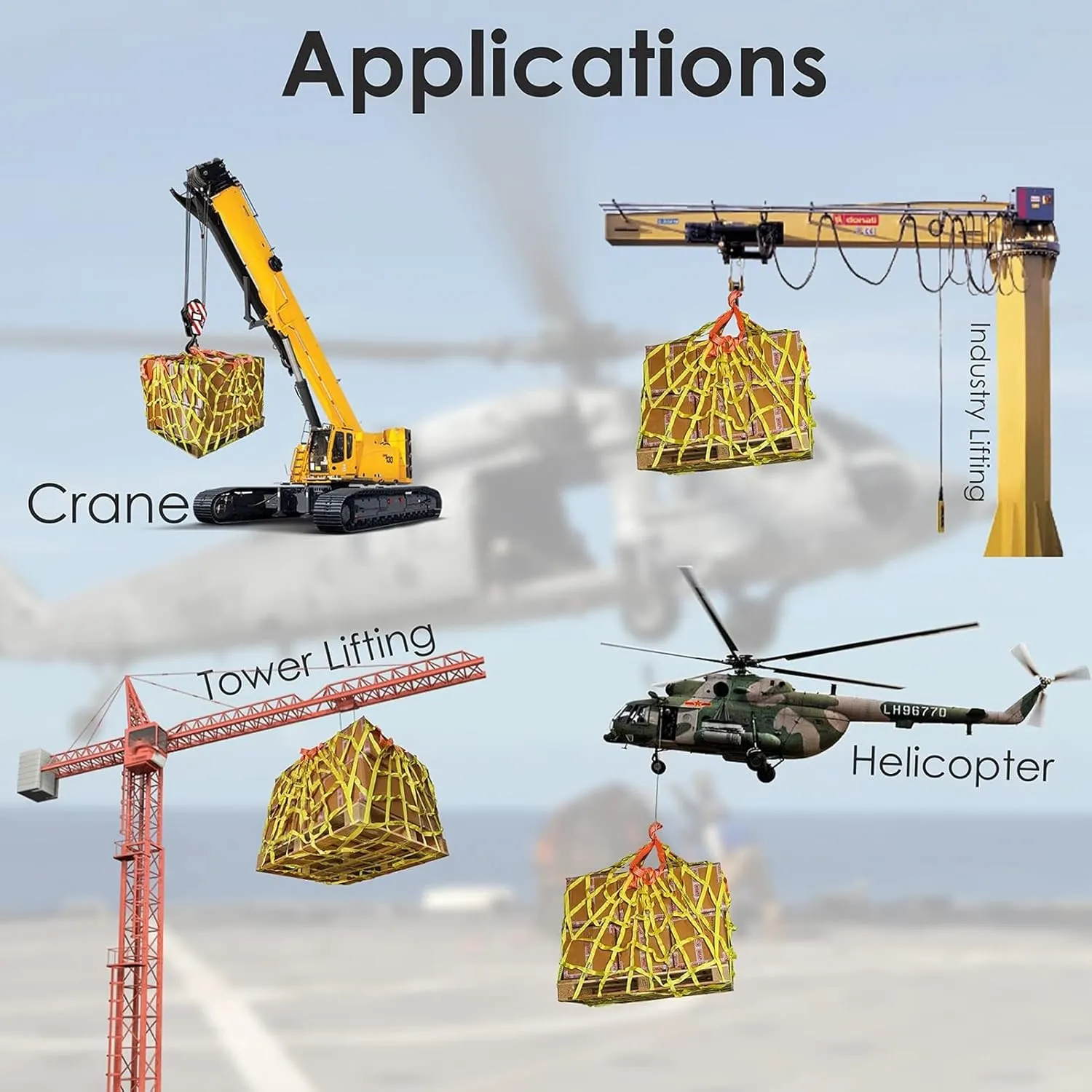 net,Cargo Net, Hoist Pallet Cargo Net Lifting Hoisting Hanging Net Lifting Objects Cargo Lifting Bag(4 X 4M/Mesh 15cm/Load 2.5t)