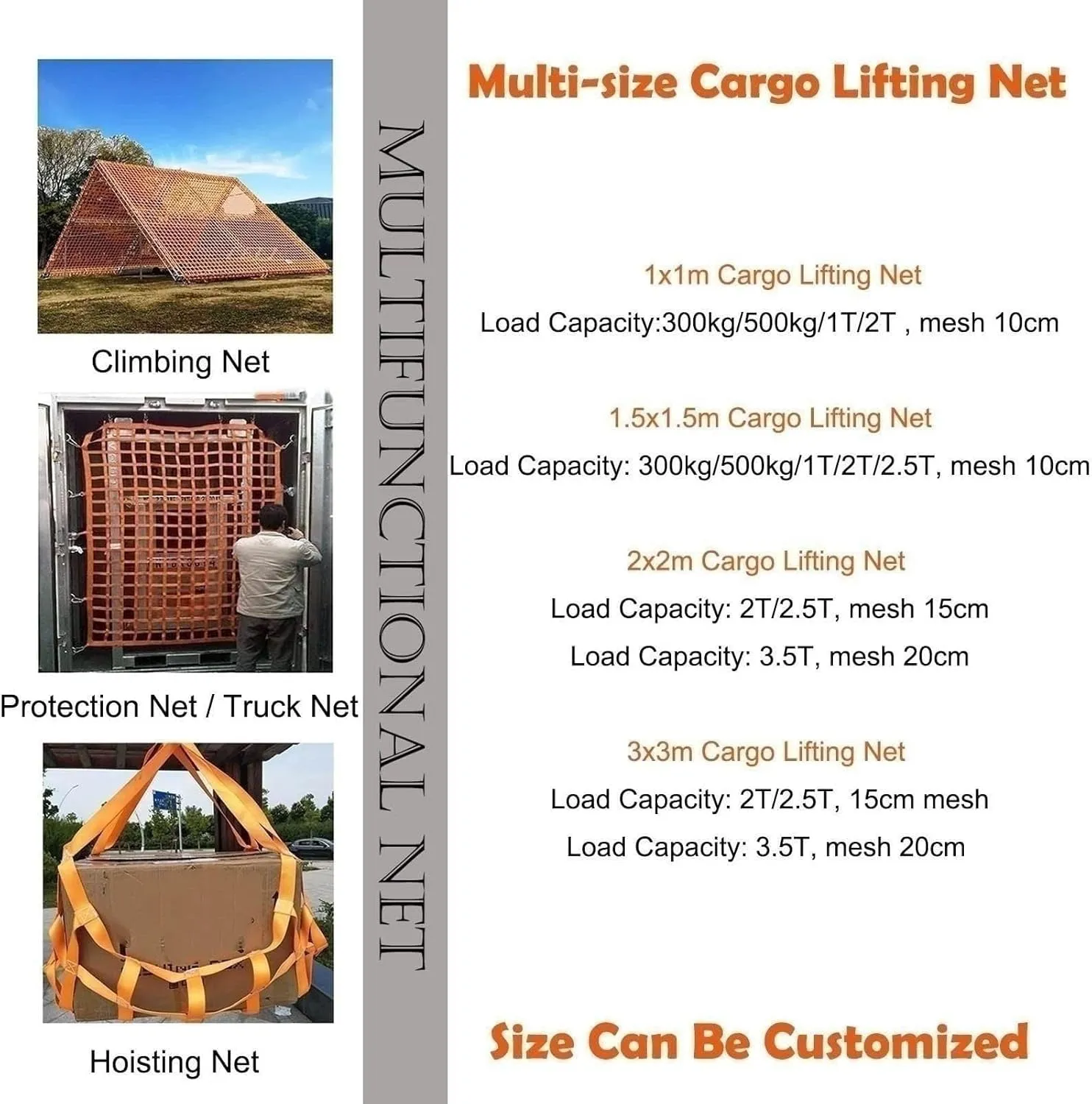 net,Cargo Net, Hoist Pallet Cargo Net Lifting Hoisting Hanging Net Lifting Objects Cargo Lifting Bag(4 X 4M/Mesh 15cm/Load 2.5t)