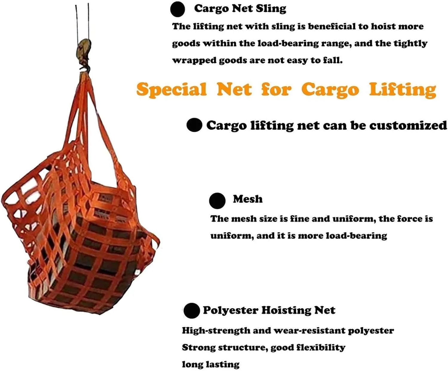 net,Cargo Net, Hoist Pallet Cargo Net Lifting Hoisting Hanging Net Lifting Objects Cargo Lifting Bag(4 X 4M/Mesh 15cm/Load 2.5t)