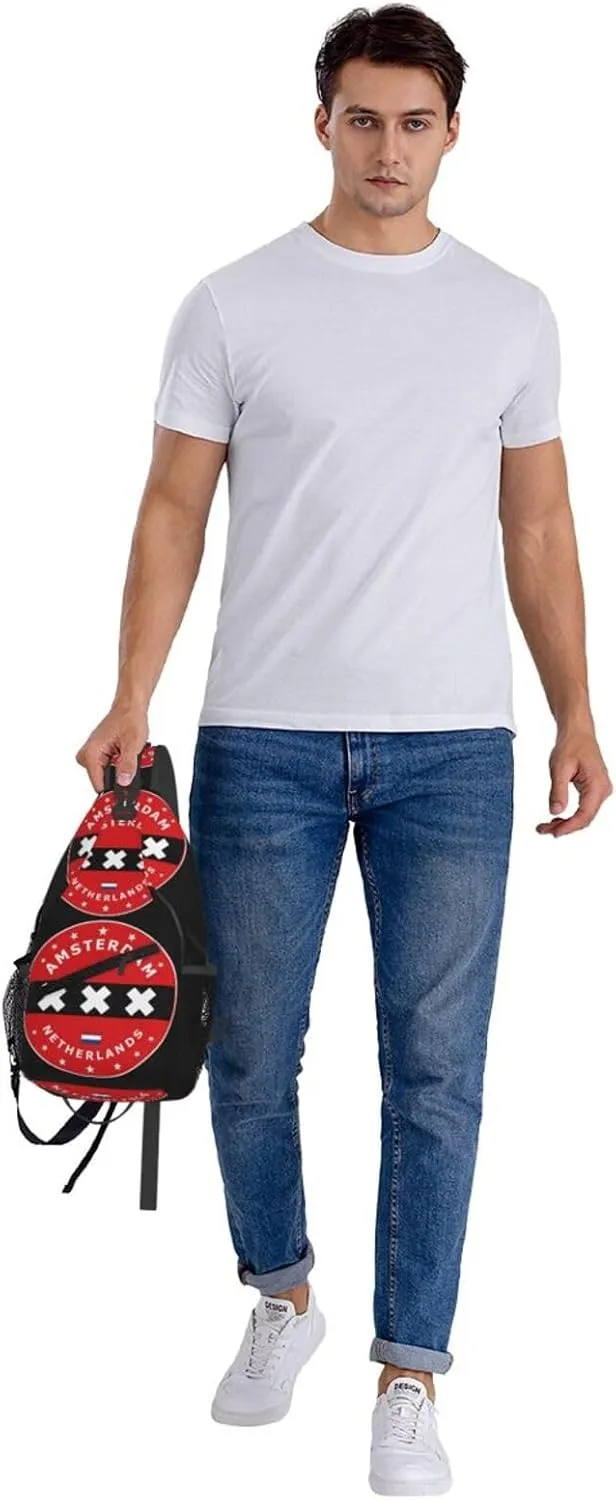 Netherlands Amsterdam Flag Circle Crossbody Bag Cross Chest Bag Adjustable Sling Backpack Sports Gym Shoulder Bags Travel Cycling Daypack Diagonally Casual Rucksack