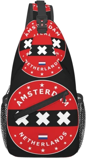 Netherlands Amsterdam Flag Circle Crossbody Bag Cross Chest Bag Adjustable Sling Backpack Sports Gym Shoulder Bags Travel Cycling Daypack Diagonally Casual Rucksack