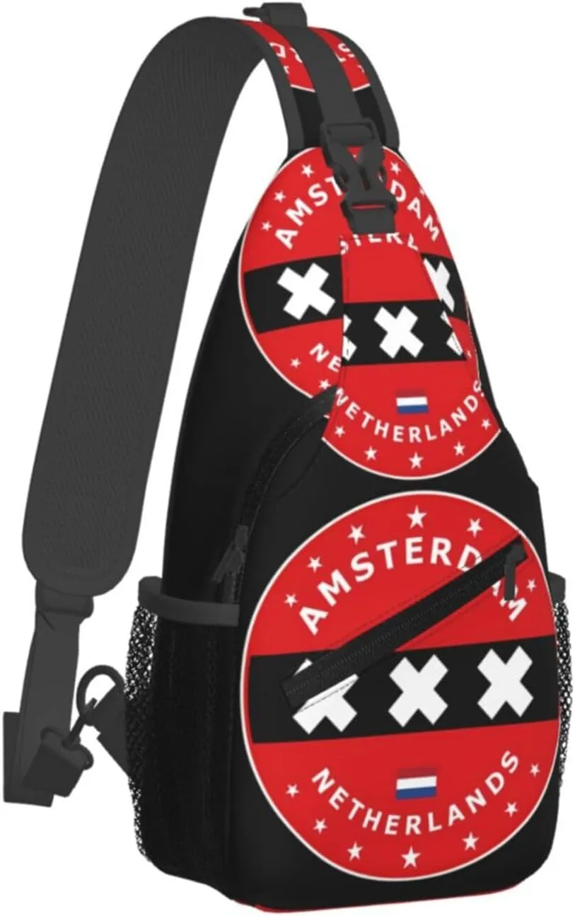 Netherlands Amsterdam Flag Circle Crossbody Bag Cross Chest Bag Adjustable Sling Backpack Sports Gym Shoulder Bags Travel Cycling Daypack Diagonally Casual Rucksack