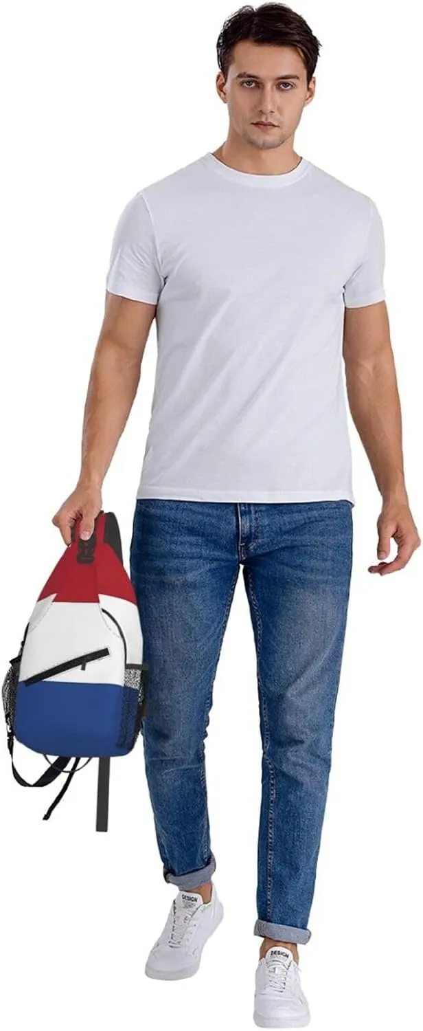 Netherlands Holland Flag Crossbody Bag Cross Chest Bag Adjustable Sling Backpack Sports Gym Shoulder Bags Travel Cycling Daypack Diagonally Casual Rucksack